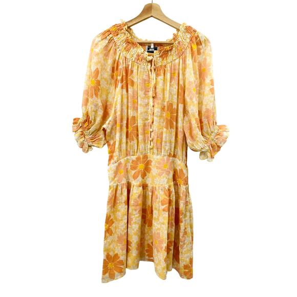 Sabo Skirt orange floral smocked mini dress - Picture 3 of 8